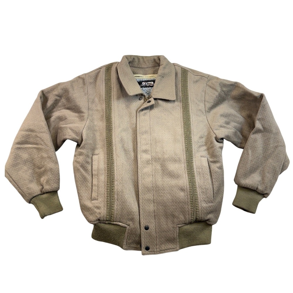 Vintage OTTO‎ Mens Sherpa Lined Bomber Jacket Taupe Tan Textured Stripe Large